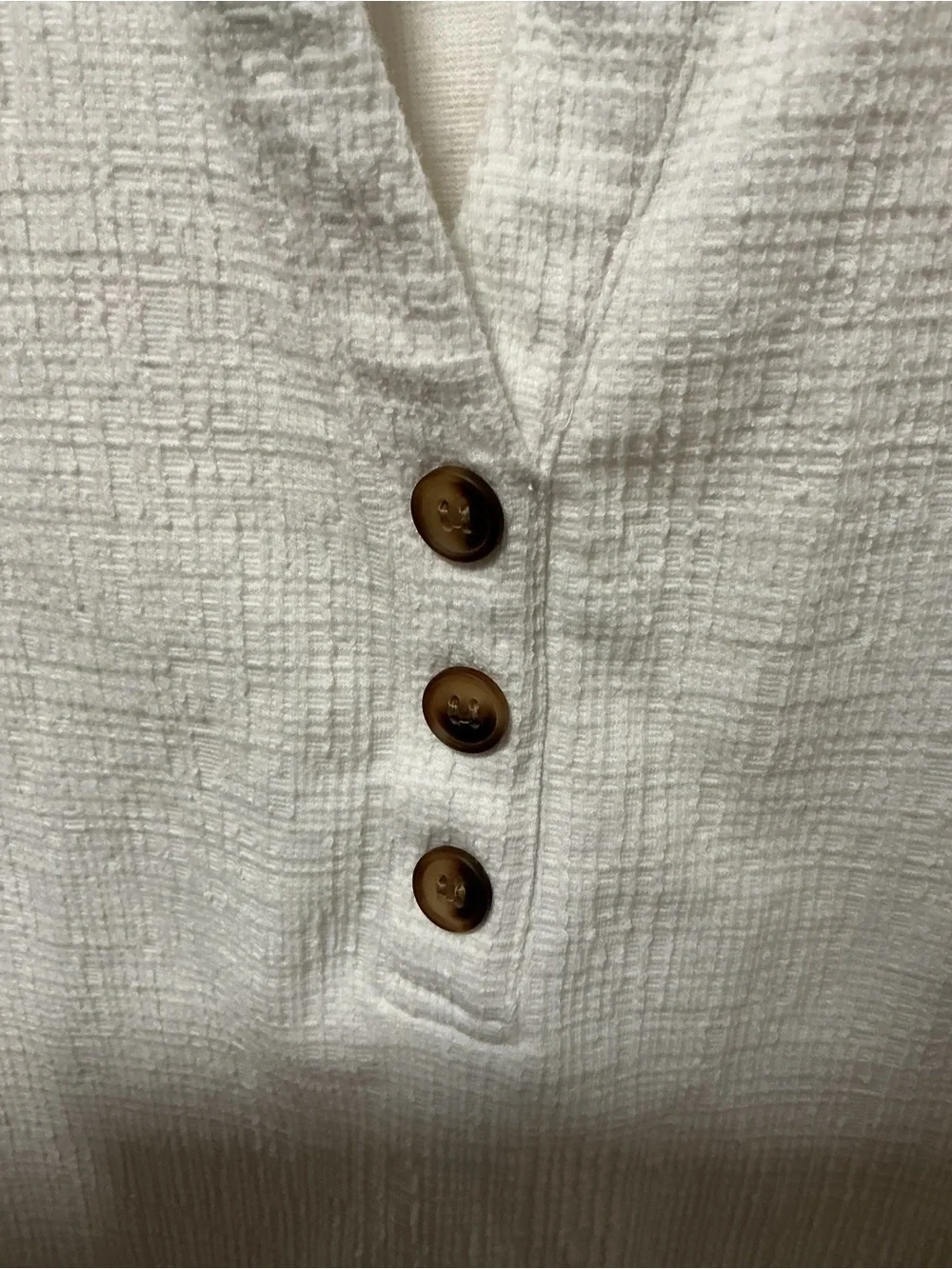 LOFT Outlet White Textured Henley Puff Sleeve Top Size Medium